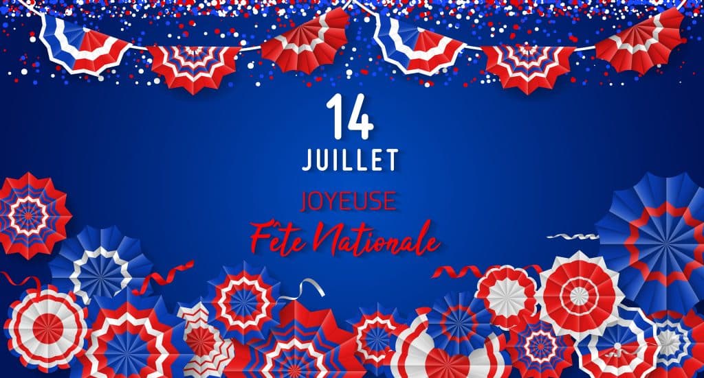 Affiche du 14 Juillet souhaitant une joyeuse fête nationale