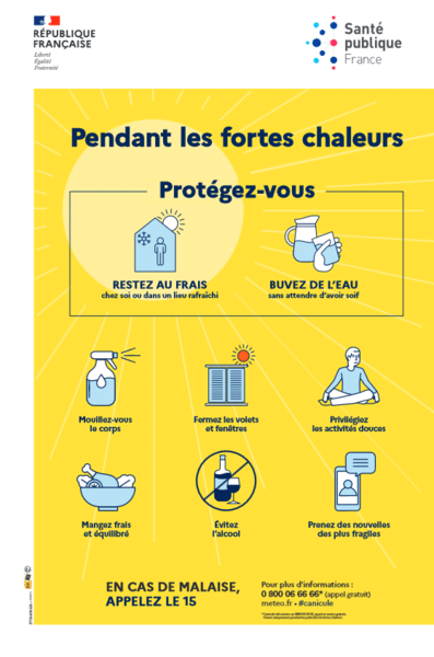 Affiche indiquant le comportement à adopté en cas de fortes chaleurs